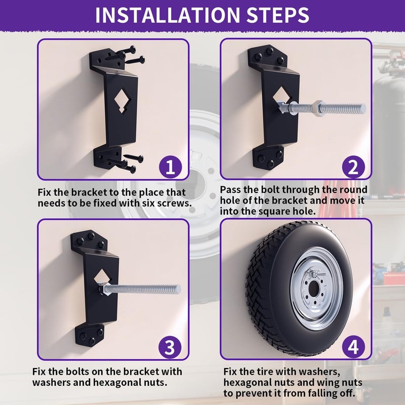 leevanoo Wall Mount Spare Tire Mount for Enclosed Trailers, Upgraded Spare Wheel Carrier Fit for Camper Spare Tire, Boat Trailer, Garages and Warehouses - Image 4